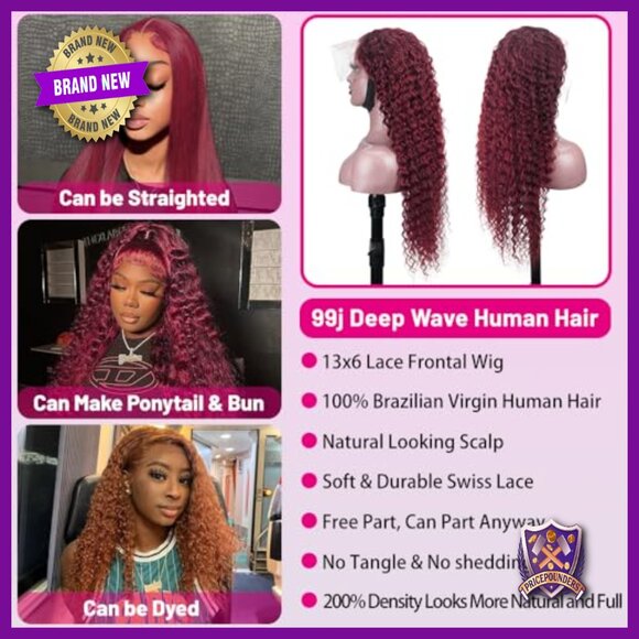 26 Inch Human Hair Lace Front Wig Deep Wave 13x6 HD Glueless